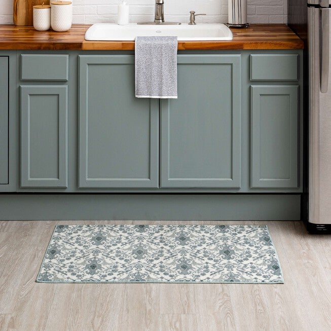 Damask Tile Navy Kitchen Rug, , alternate image number 8