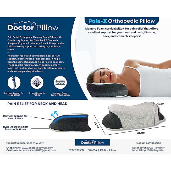 PainX Orthopedic Pillow, BLACK, alternate image number null