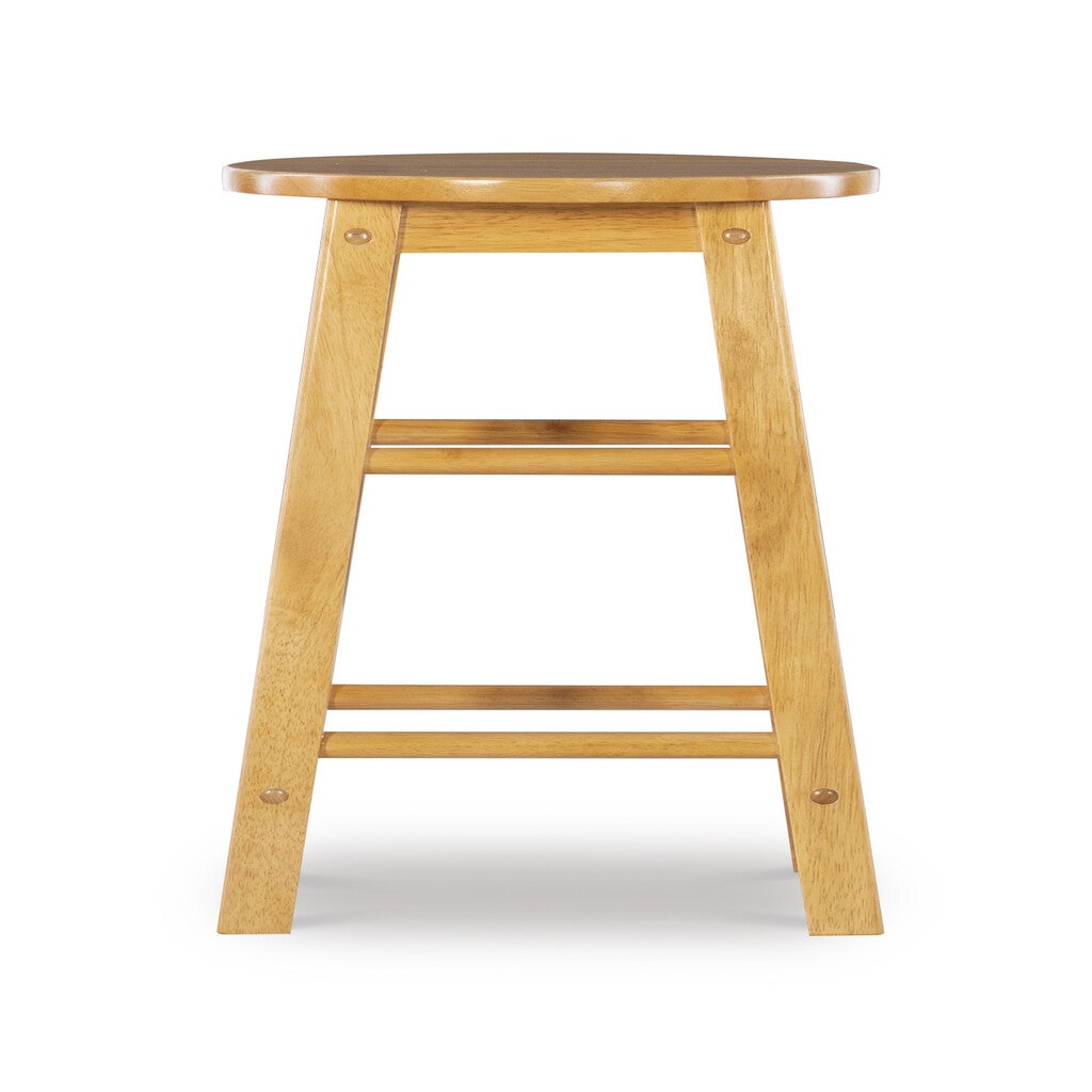Wooden round-topped bar stool with angular legs