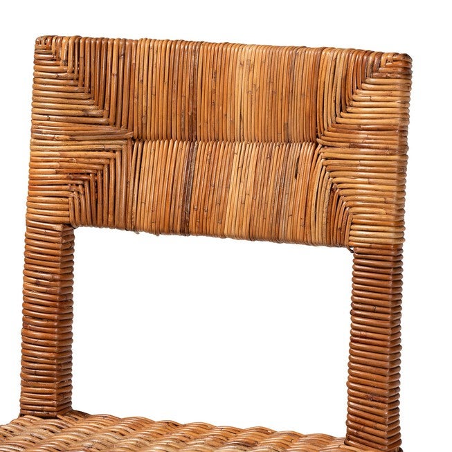 Manrico Modern Bohemian Dark Brown Finished Wood And Natural Rattan 2-Piece Dining Chair Set, , alternate image number 3