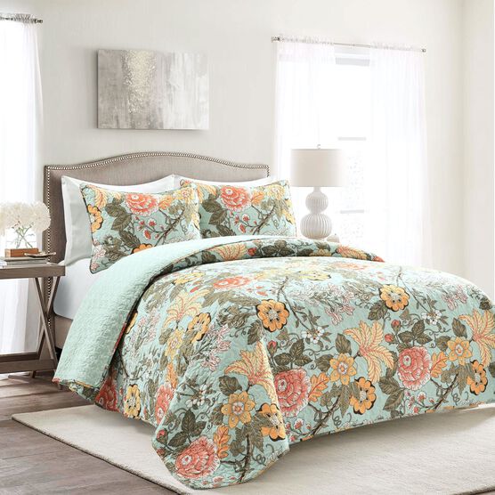 Lush Décor Sydney Quilt Black/Blue 3Pc Set, BLUE GREEN, hi-res image number null