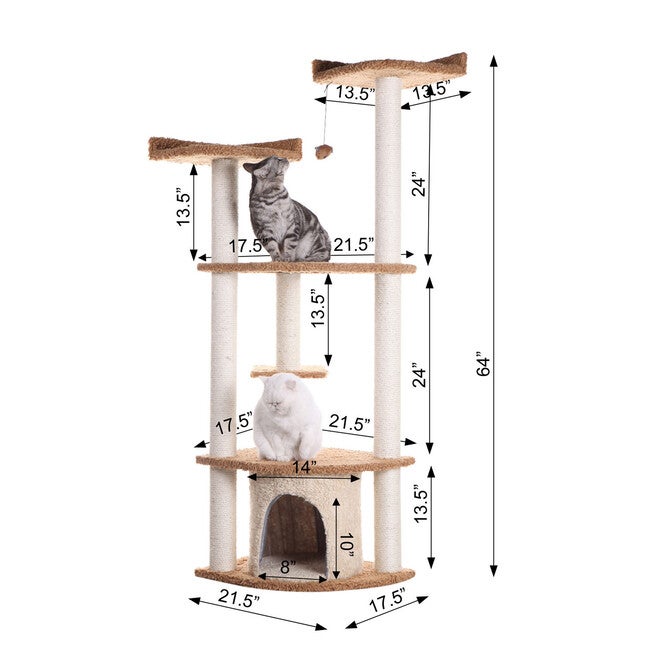 Ultra Thick Faux Fur Real Wood 64 inches Cat Scratching Furniture, , alternate image number null