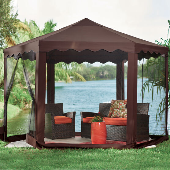 New and Improved 13'W Hexagon Gazebo, CHOCOLATE, hi-res image number null