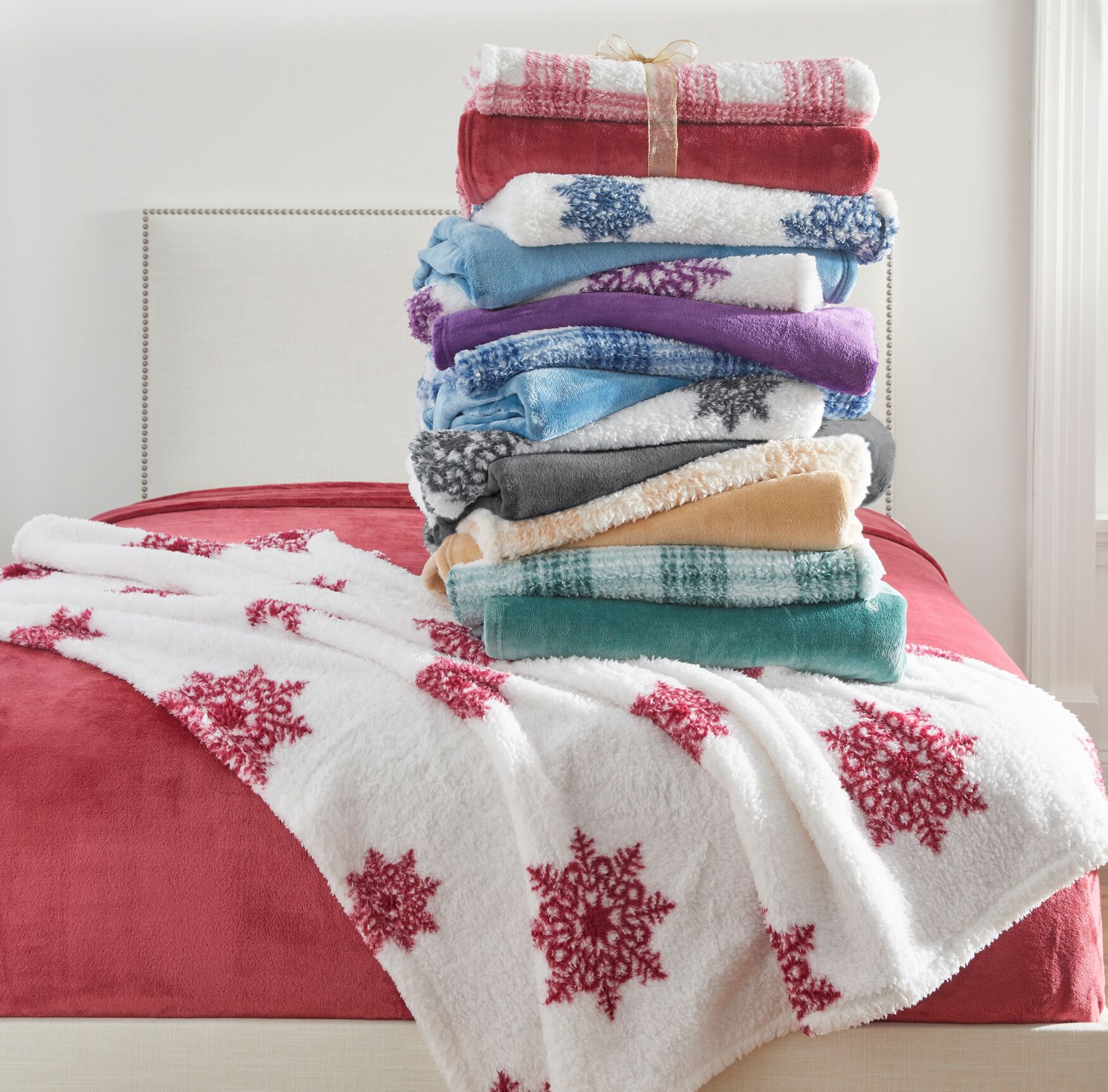 Fleece Blanket + Free Throw, BLUE SNOWFLAKE, on-hover image number 1
