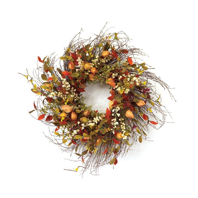 Cape Gooseberry Wreath 20 inchesD, BROWN, hi-res image number null