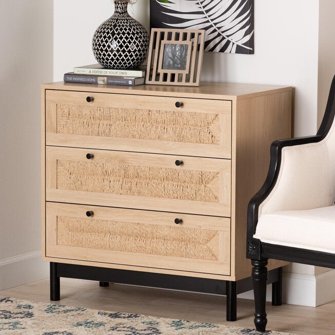 Cherelle Mid-Century Modern Light Brown And Black 3-Drawer Storage Cabinet, , alternate image number 7
