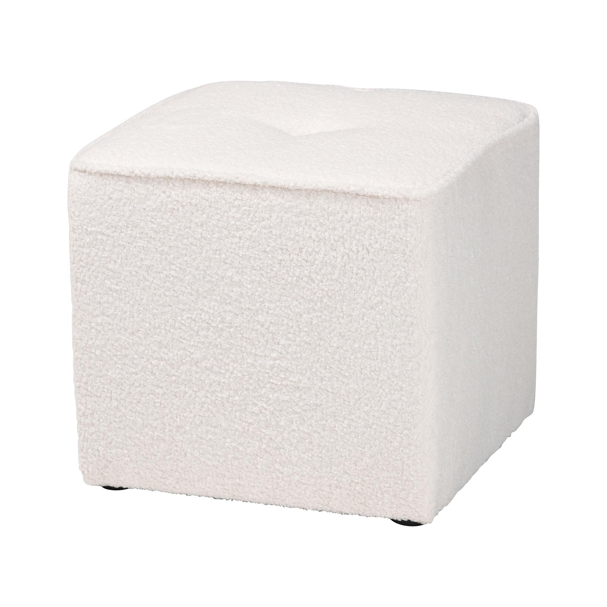 Isaiah Modern And Contemporary Ivory Boucle Upholstered Ottoman, , alternate image number 4