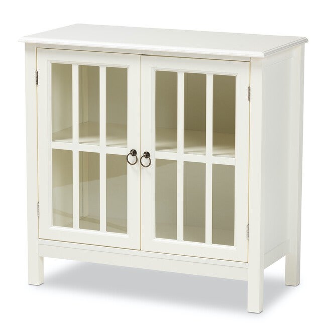 Kendall Wood And Glass Kitchen Storage Cabinet Furniture, WHITE, hi-res image number null