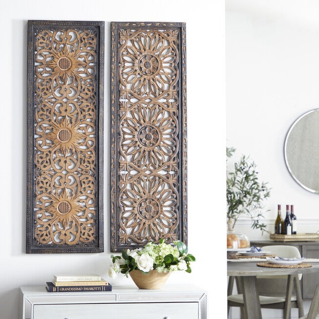 Set Of 2 Brown Wood Traditional Wall Décor, , alternate image number null