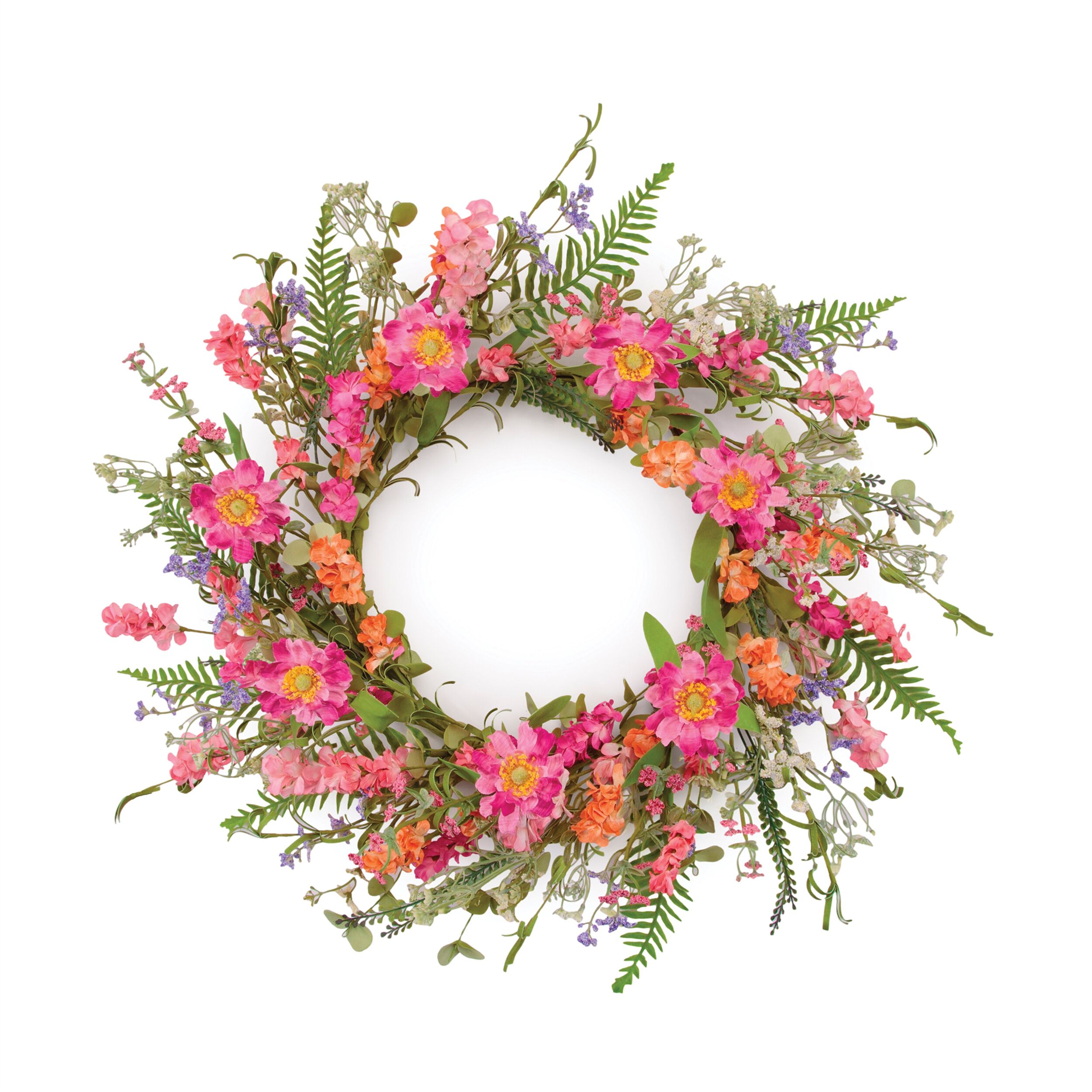 Mixed Floral and Foliage Wreath 20IND, PINK GREEN, hi-res image number 0