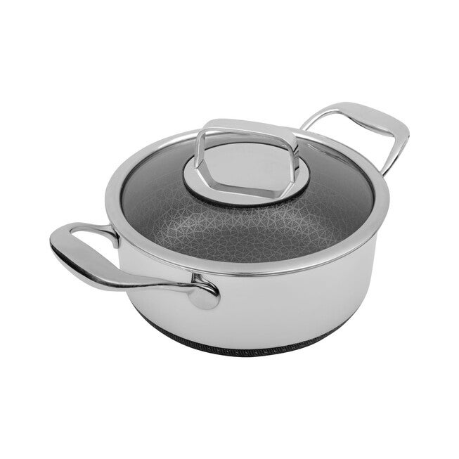 LIVWELL DiamondClad™ 3 Quart Hybrid Nonstick Stainless Steel Stock Pot and Lid, Dishwasher Safe, PFOA-free – Silver/Black, SILVER, hi-res image number 0