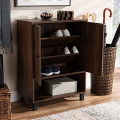 Rossin Modern and Contemporary Walnut Brown Finished 2-Door Wood Entryway Shoe Storage Cabinet