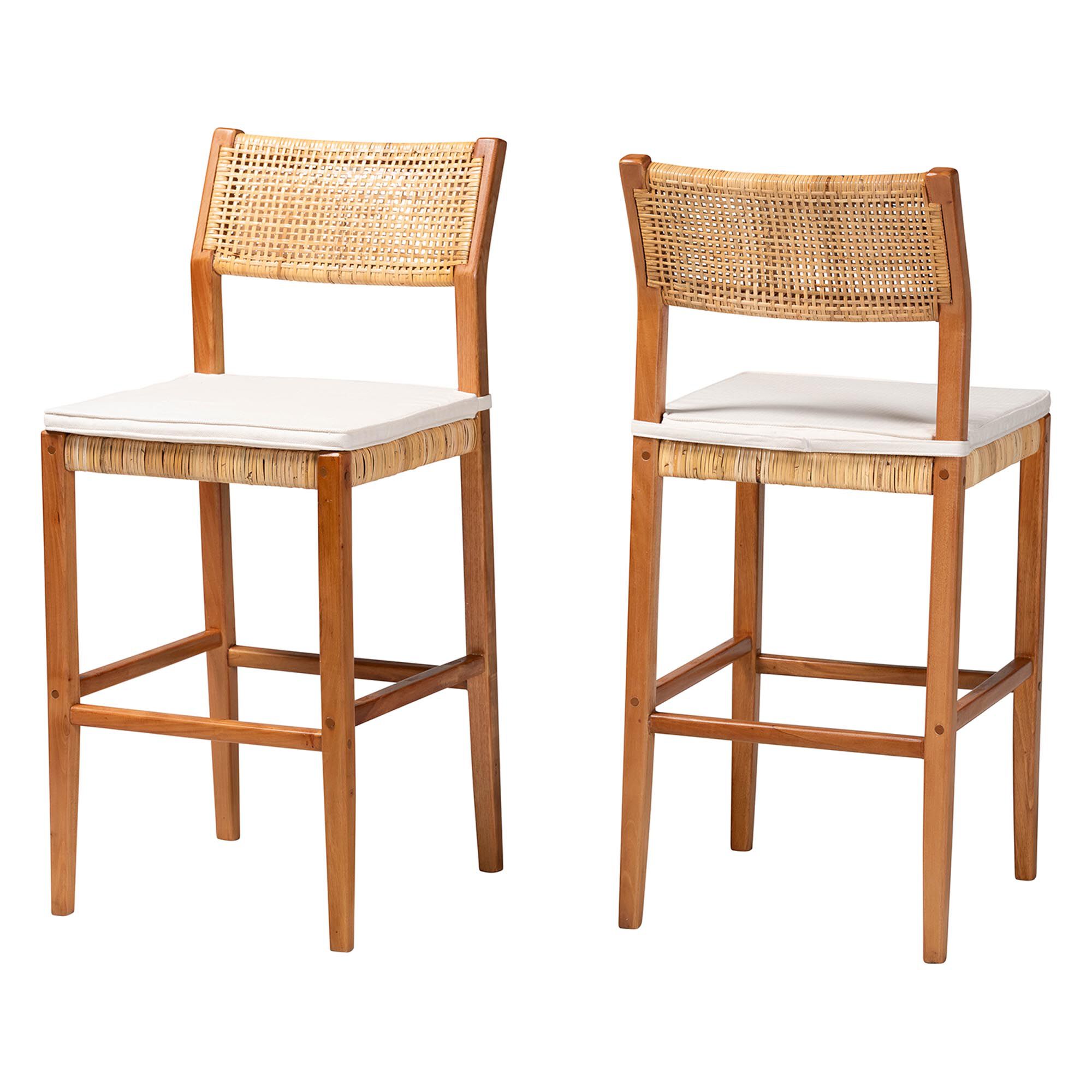 Chatura Natural Rattan and Mahogany Wood 2-Piece Bar Stool Set, HONEY, alternate image number 1