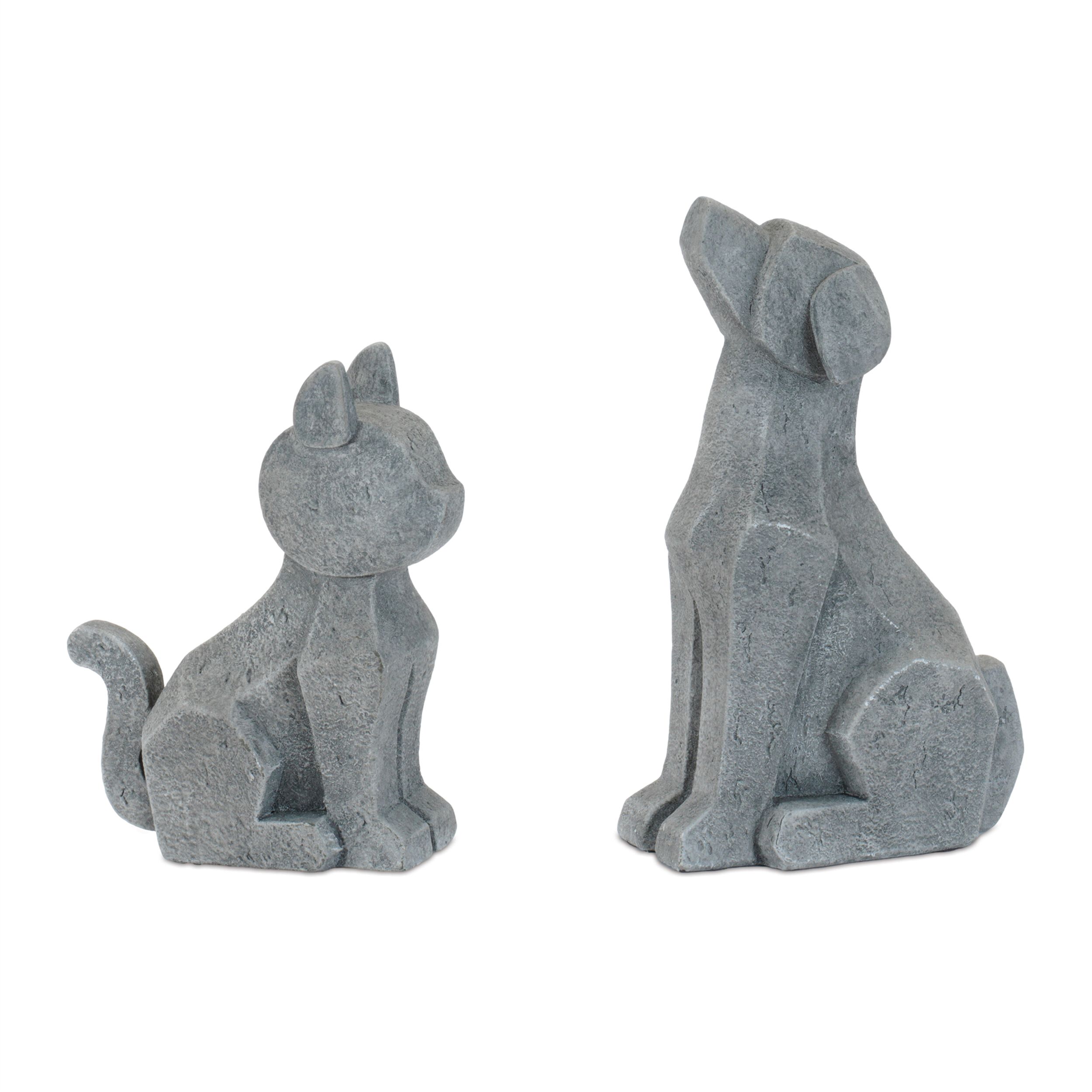 Modern Sitting Dog and Cat Figurine Set of 4, GRAY, hi-res image number 0