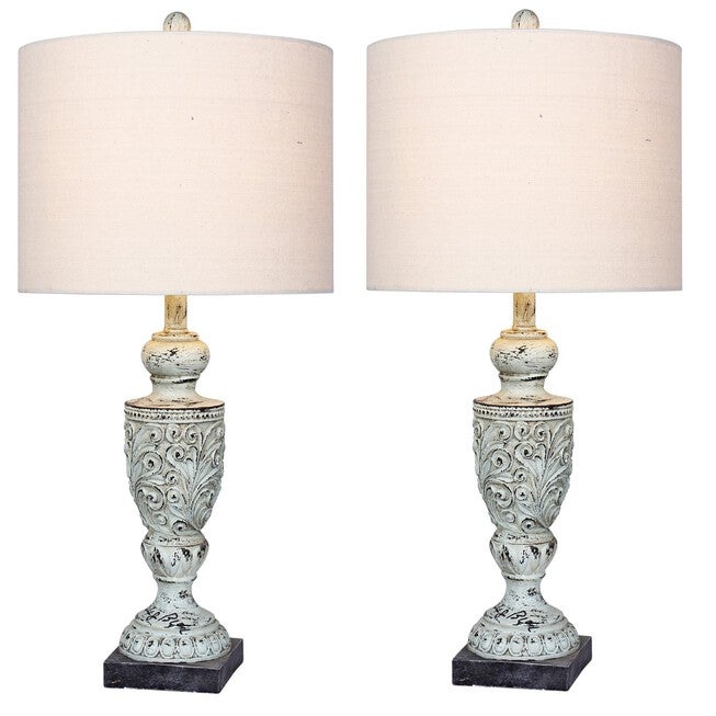 Antique Blue Resin 26.5 inches Table Lamp, Set 2, BLUE, hi-res image number null
