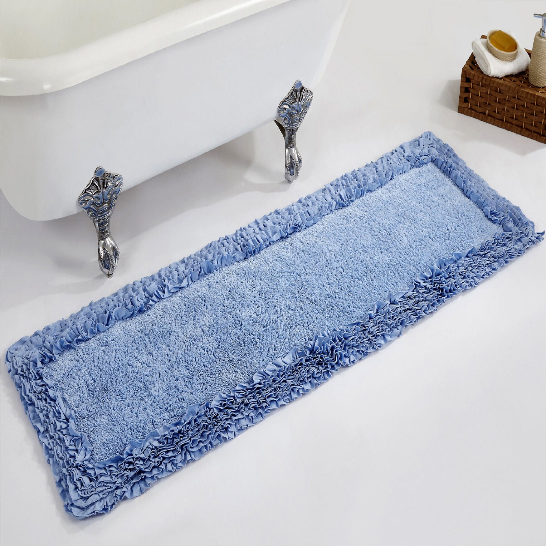 Shaggy Border Bath Rug Mat, 20 inches X 60 inches, BLUE, hi-res image number 0
