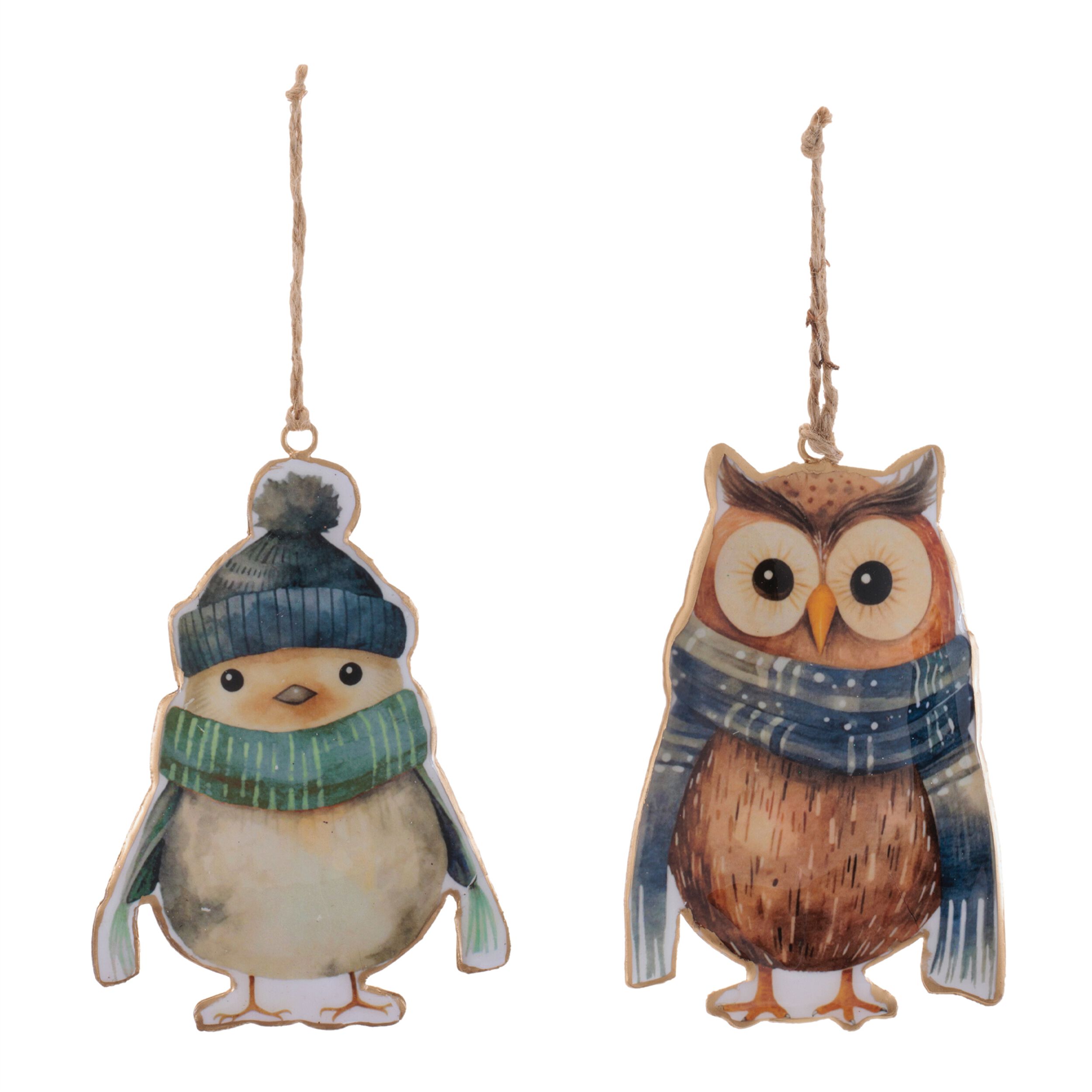 Iron Winter Owl and Bird Ornament  (Set of 6), BROWN BLUE ORANGE, alternate image number 3