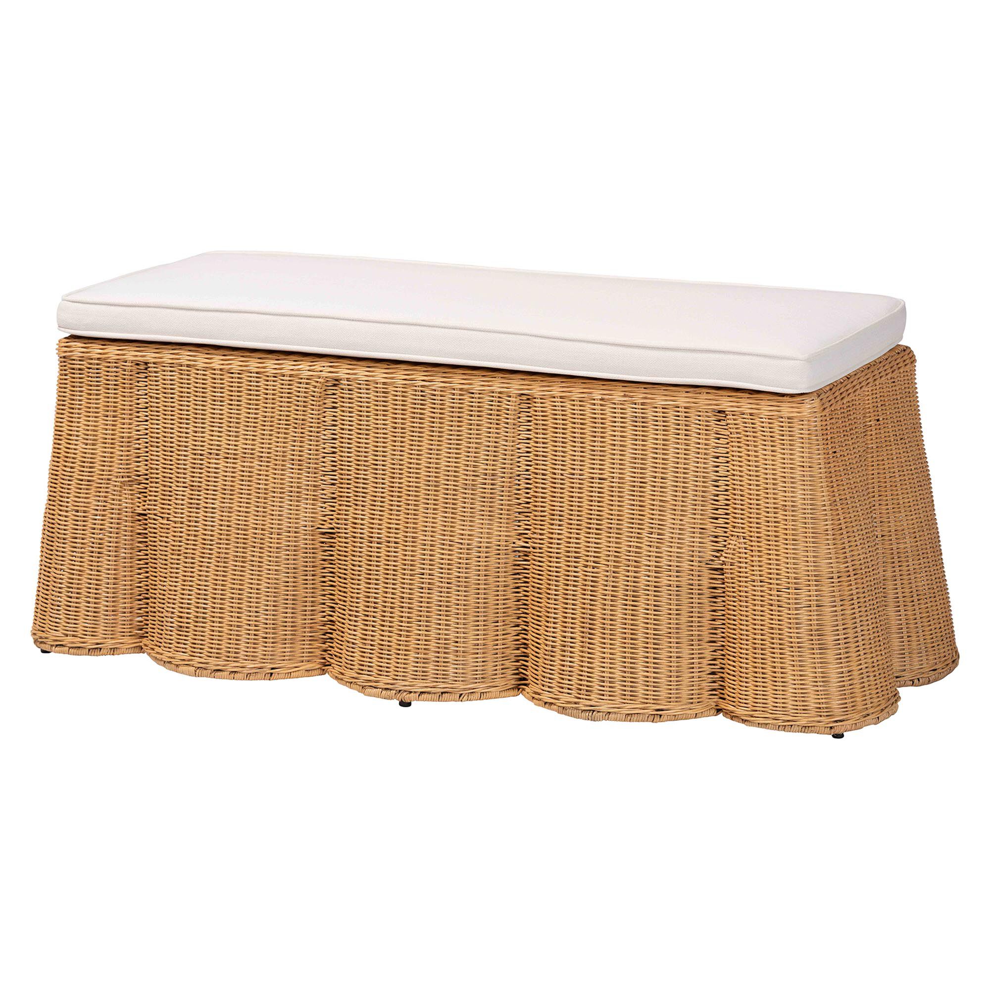 Palm Scallop Natural Rattan Ottoman, Rectangle, LIGHT HONEY, alternate image number 1