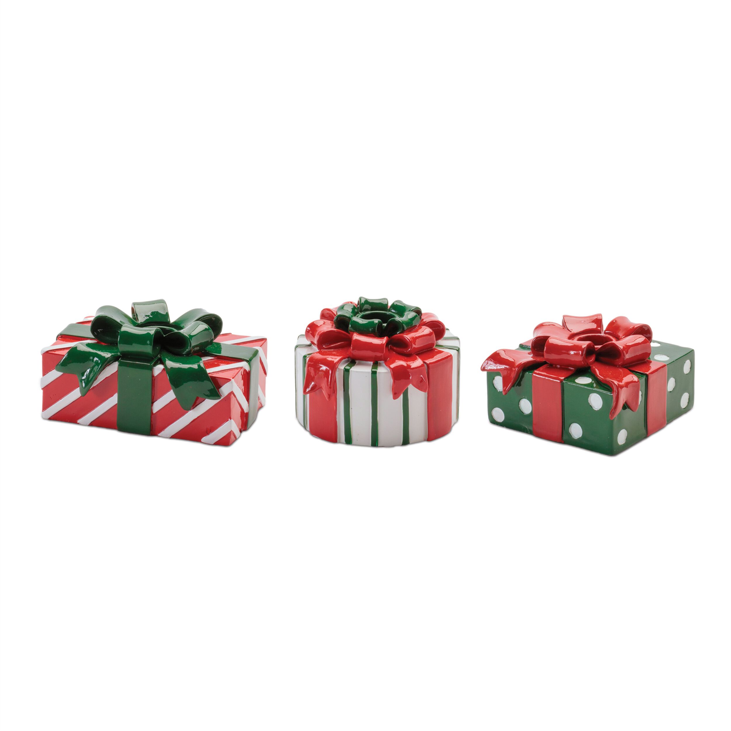 Holiday Present with Taper Candle Holder (Set of 3), RED WHITE GREEN, hi-res image number 0