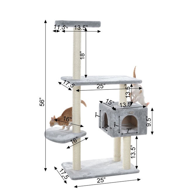Gleepet 57 inches Real Wood Cat Tree With Condo And Perch, , alternate image number null