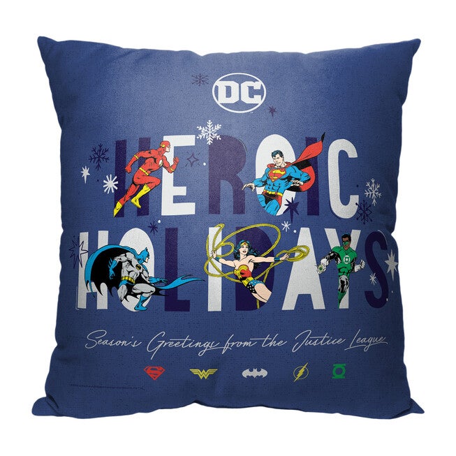 Wb Dc Justice League Heroic Holidays Printed Throw Pillow, O, hi-res image number null