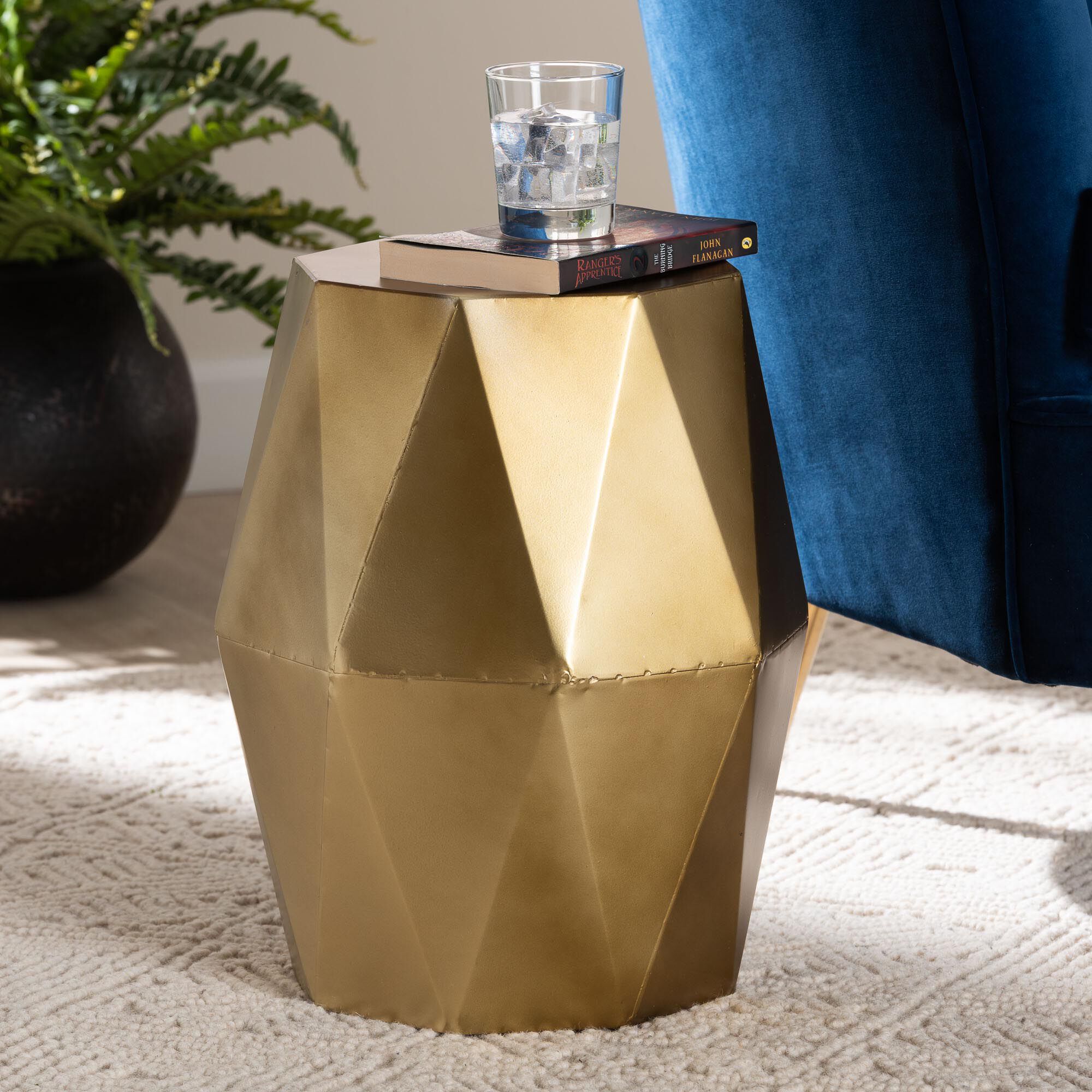 Baxton Studio Salman Geometric Bronze Metal Accent Table &ndash; Faceted Modern Side Table for Indoor or Semi-Outdoor Use, BRONZE, alternate image number 6