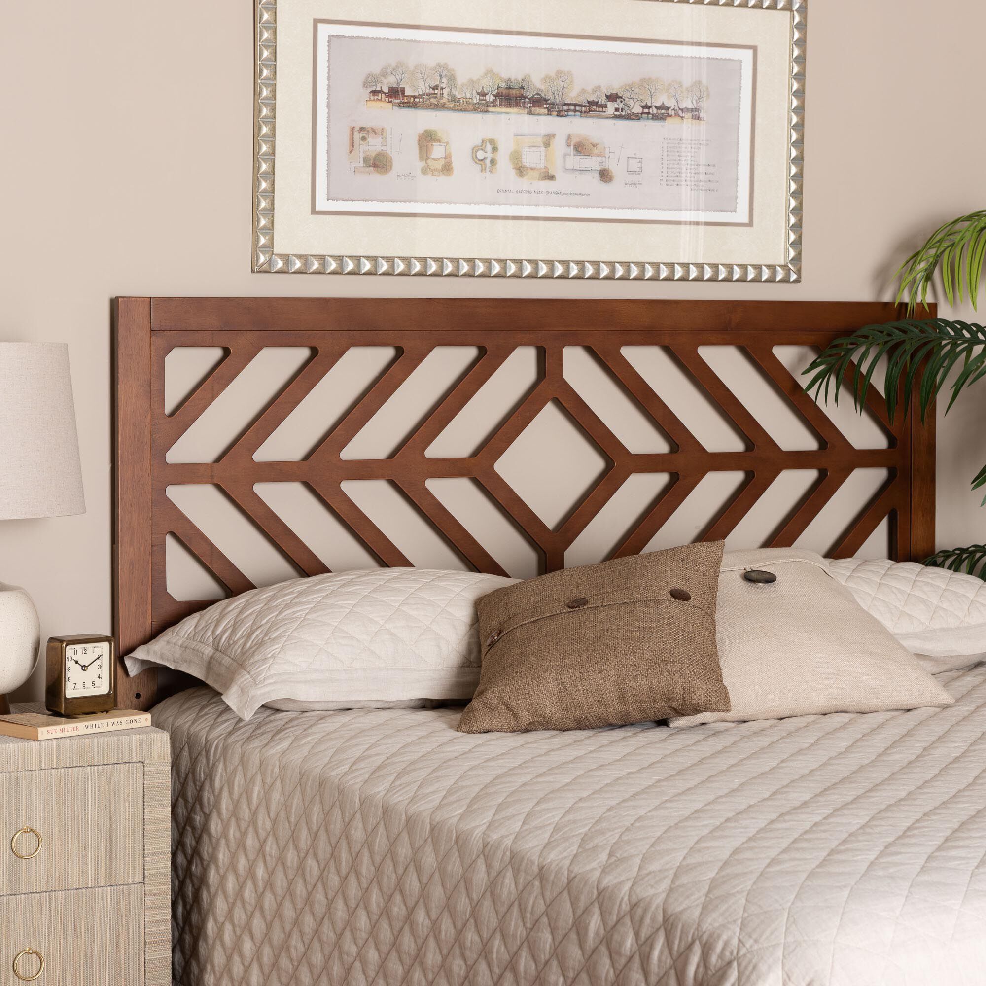 Olsen Wood Headboard with Geometric Cutout Design, Full, BROWN, hi-res image number 0