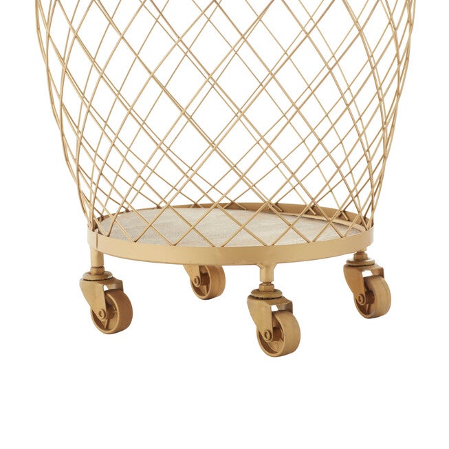 Set Of 2 Modern Gold Metallic Rolling Basket Storage Cart, , alternate image number 4