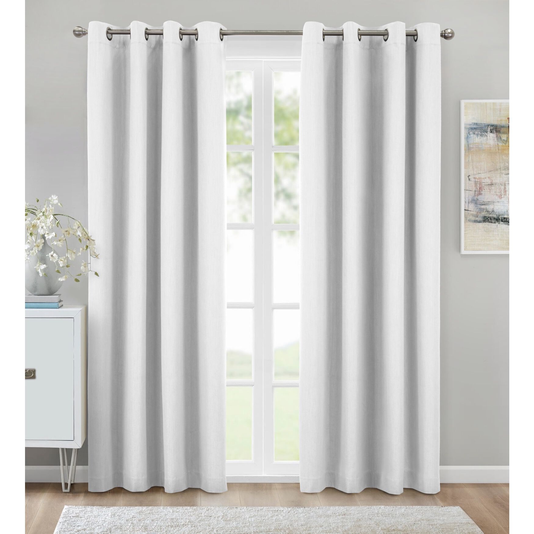 Kelly Blackout Grommet Curtain Panel, WHITE, hi-res image number 0