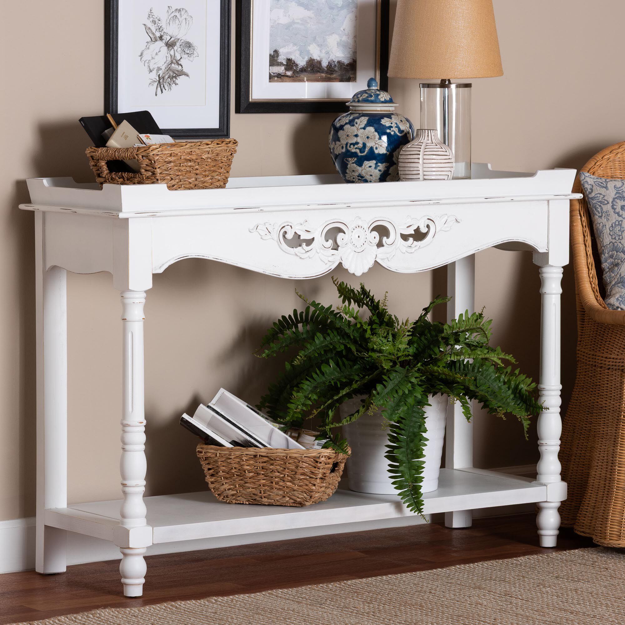 Rafferty Distressed Console Table, WHITE, hi-res image number 0