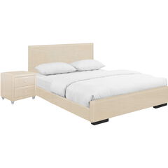 Hindes Upholstered Platform Bed, Gray, Full with 1 Nightstand
