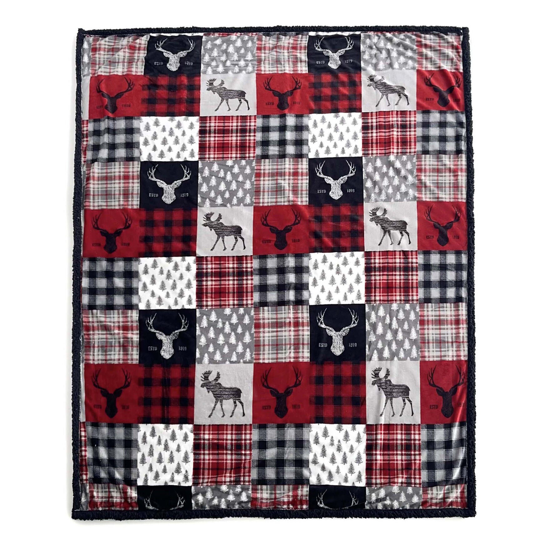 Patchwork Lodge Silk Touch Sherpa Throw, O, hi-res image number 0