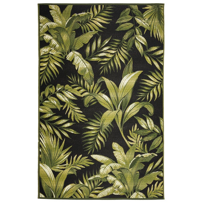 Marina Jungle Leaves Indoor/Outdoor Area Rug Black, BLACK, hi-res image number 0