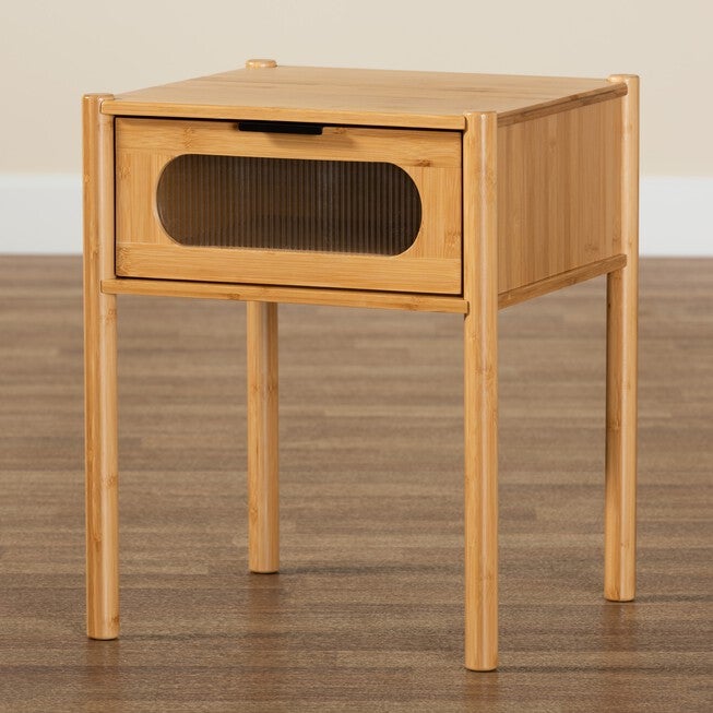 Naresh Mid-Century Modern Transitional Natural Brown Bamboo Wood 1-Drawer End Table, , alternate image number 8