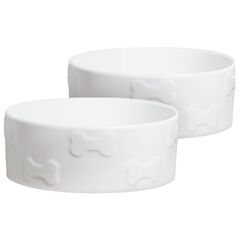 Set Of Two Large Manor White Pet Dog Bowls