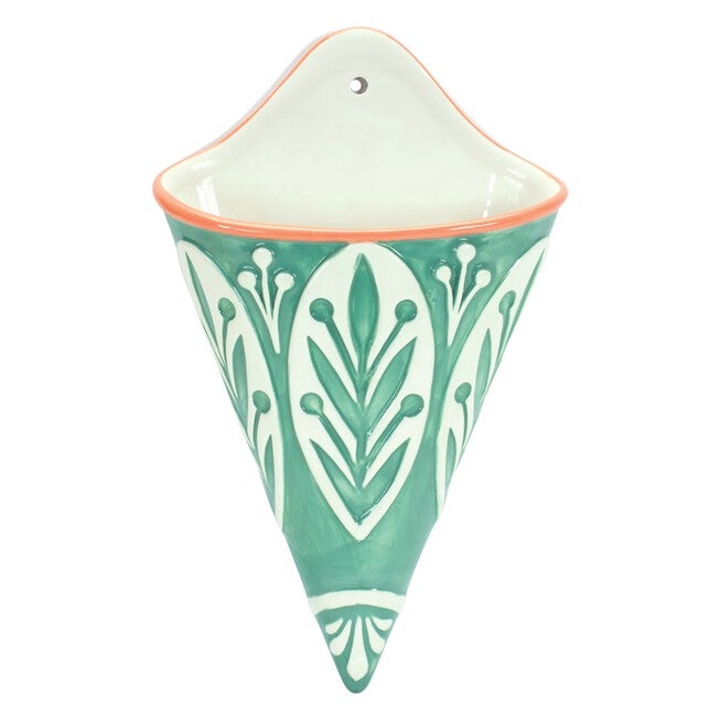 Wall Pocket (Set of 2) 6.25 inchesL x 10.5 inchesH Ceramic, GREEN/WHITE/YELLOW, alternate image number null