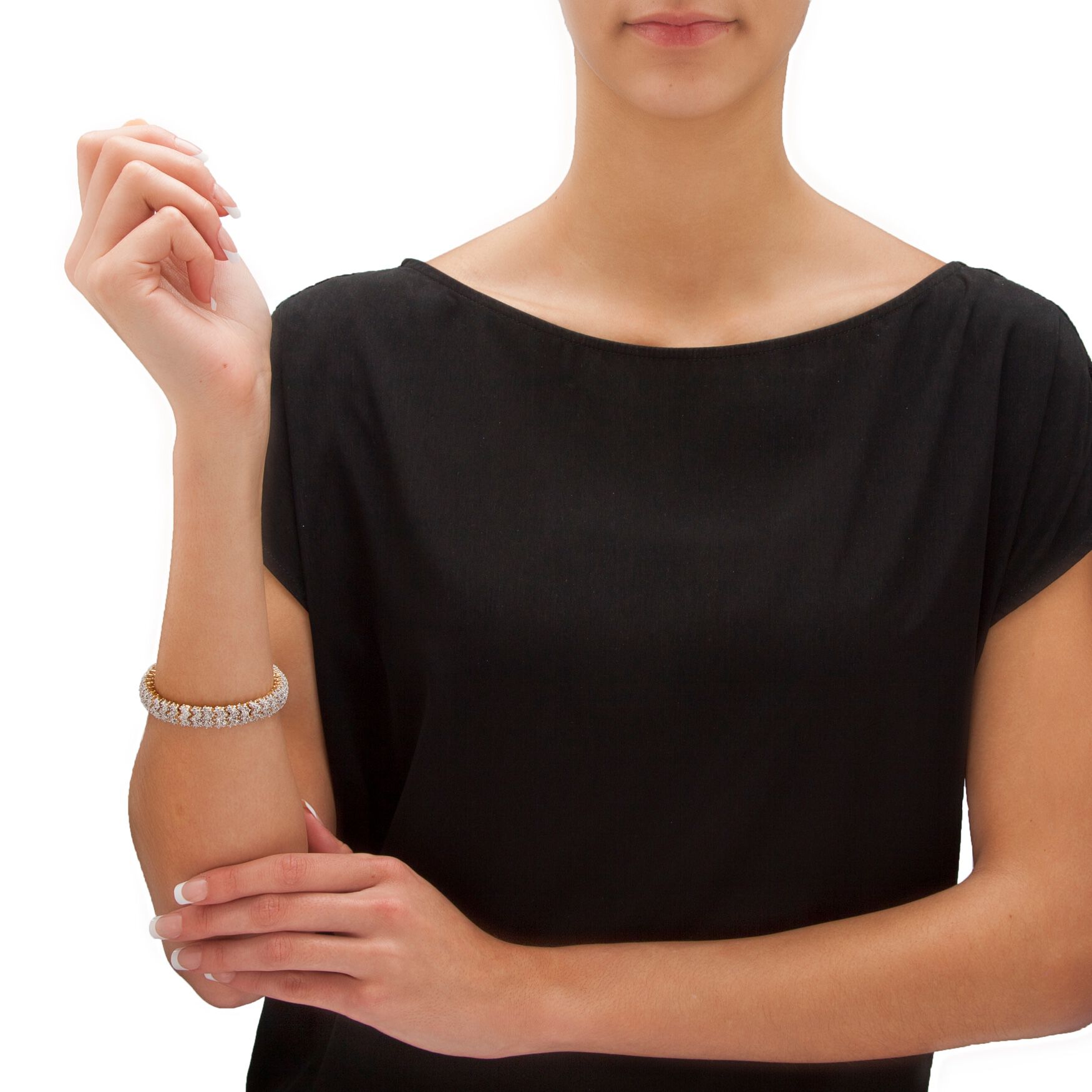 Yellow Gold-Plated Round Genuine Diamond Tennis Bracelet, , alternate image number 2