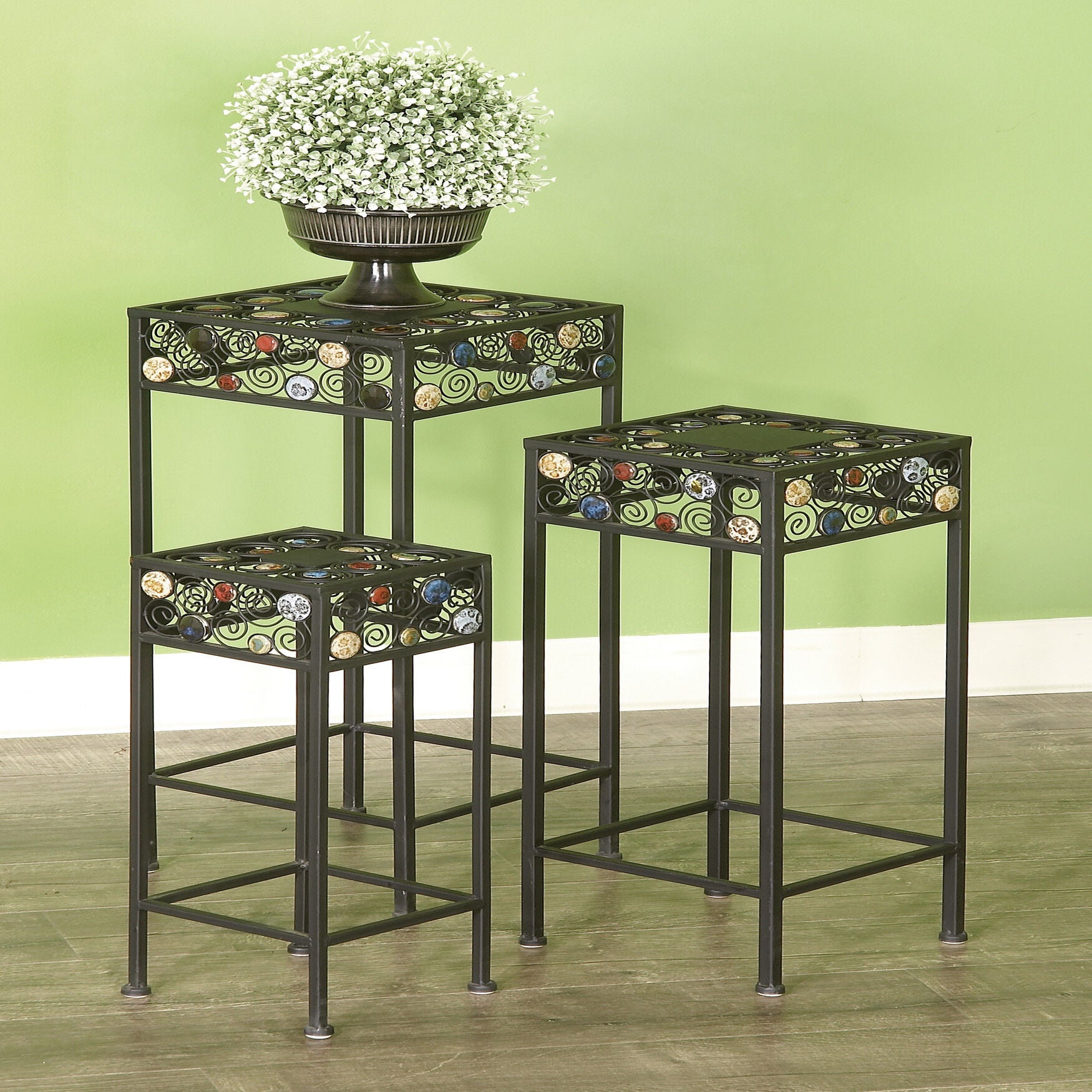 Set Of 3 Black Metal Traditional Plantstand, , alternate image number 9