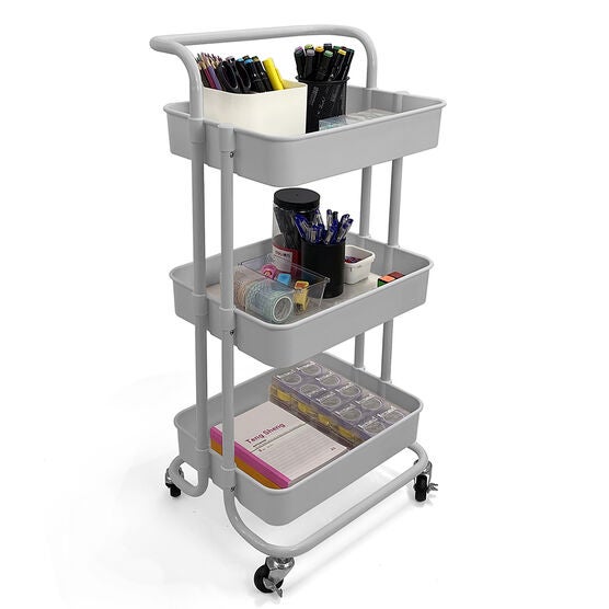 Home Basics 3-Tier Steel Rolling Utility Cart With Locking Wheels, , on-hover image number null