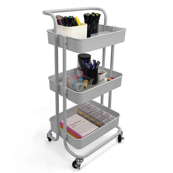 Home Basics 3-Tier Steel Rolling Utility Cart With Locking Wheels, , on-hover image number null