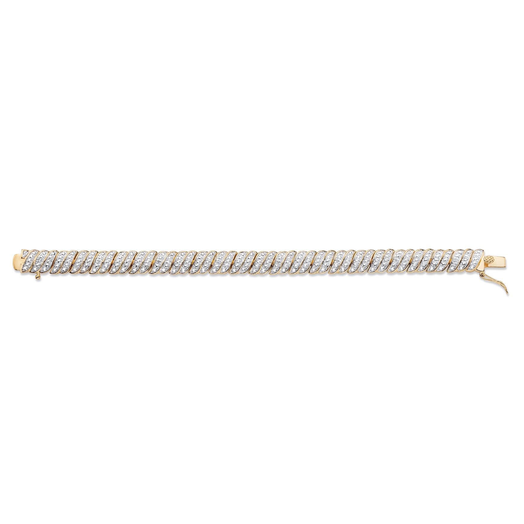Yellow Gold Plated S Link Tennis Bracelet (10mm), Genuine Diamond Accent 8 inches, , alternate image number 3