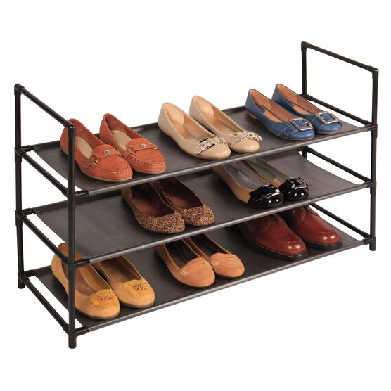 3-Shelf Stackable Fabric Shoe Rack, BLACK, hi-res image number null