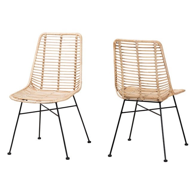 Manhattan Modern Bohemian Natural Brown Rattan And Black Metal Dining Chair, NATURAL BROWN, hi-res image number null