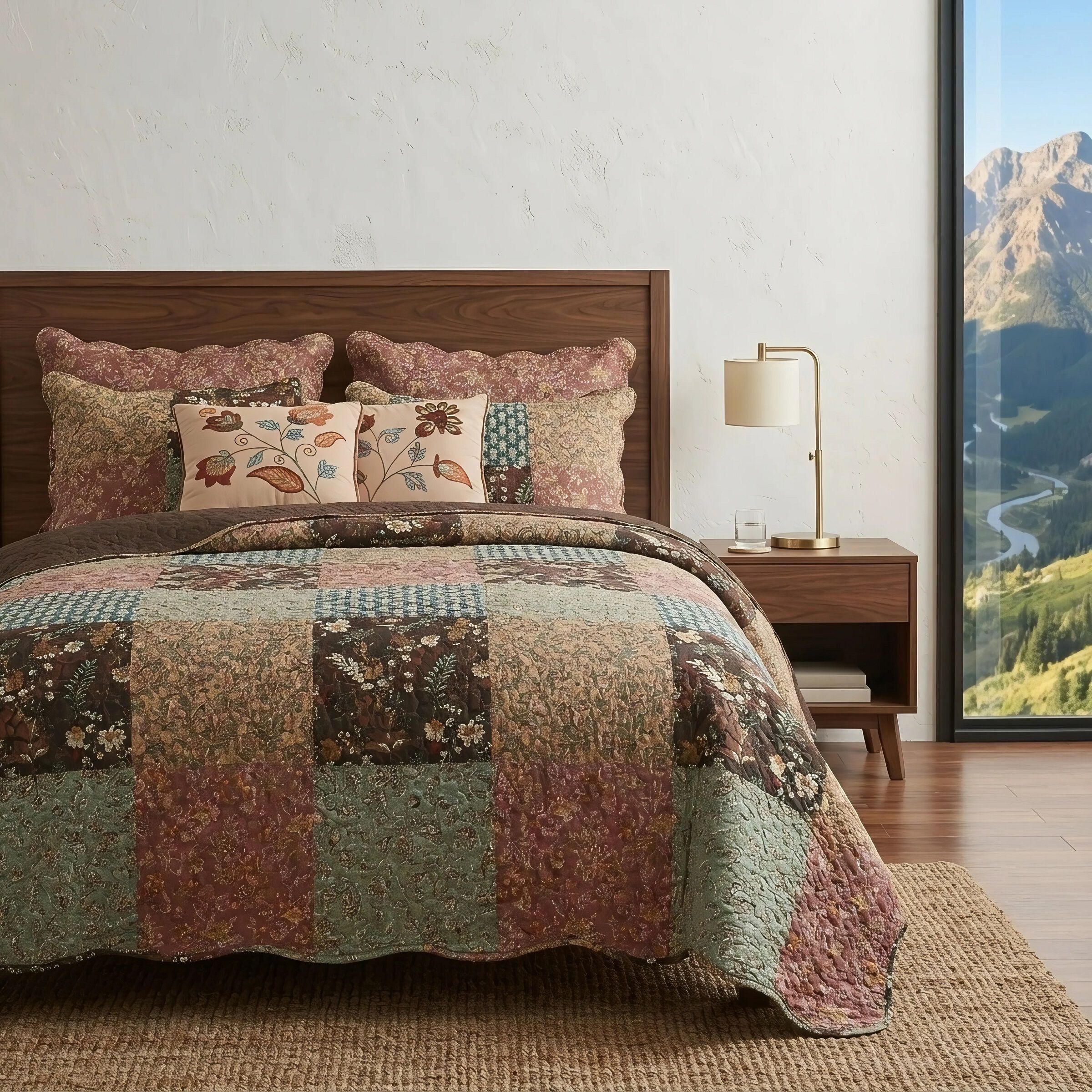 Hazel Floral Botanical Patchwork Print Quilt Set, MULTI, alternate image number 4