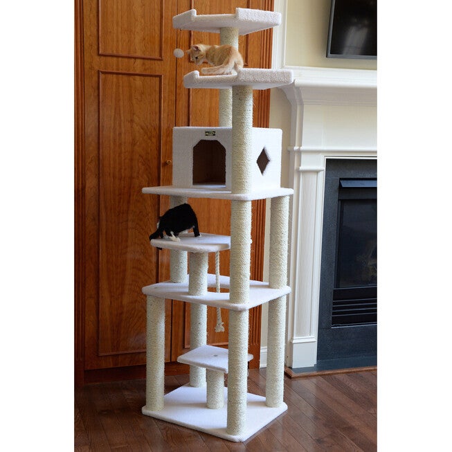Classic Real Wood 78 inches Cat Tree Six Levels With Playhouse, Rope Swing, , alternate image number 4