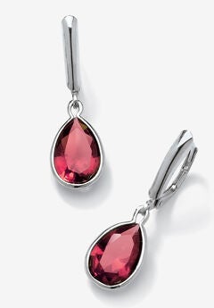 Sterling Silver Drop Earrings Pear Cut Simulated Birthstones