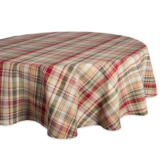 Give Thanks Plaid Tablecloth 70 Round, TAN, hi-res image number null