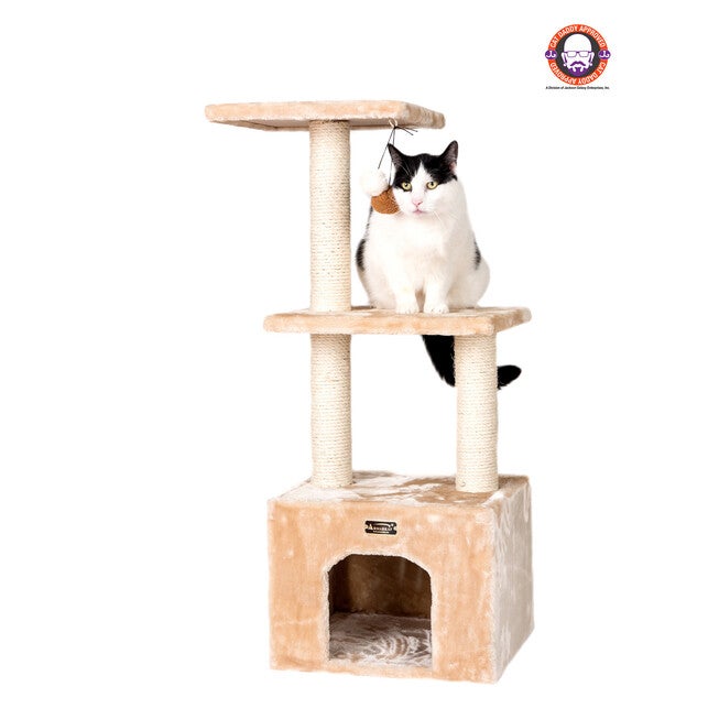 3-Tier Real Wood Cat Condo With Sisal Scratching Post 39 inches, BEIGE, hi-res image number null