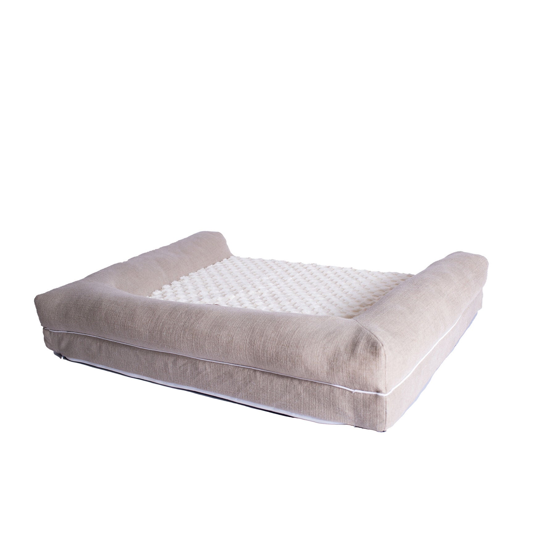 Bolstered Pet Bed Cushion With Memory Foam, Medium Ivory & Beige, , alternate image number 4