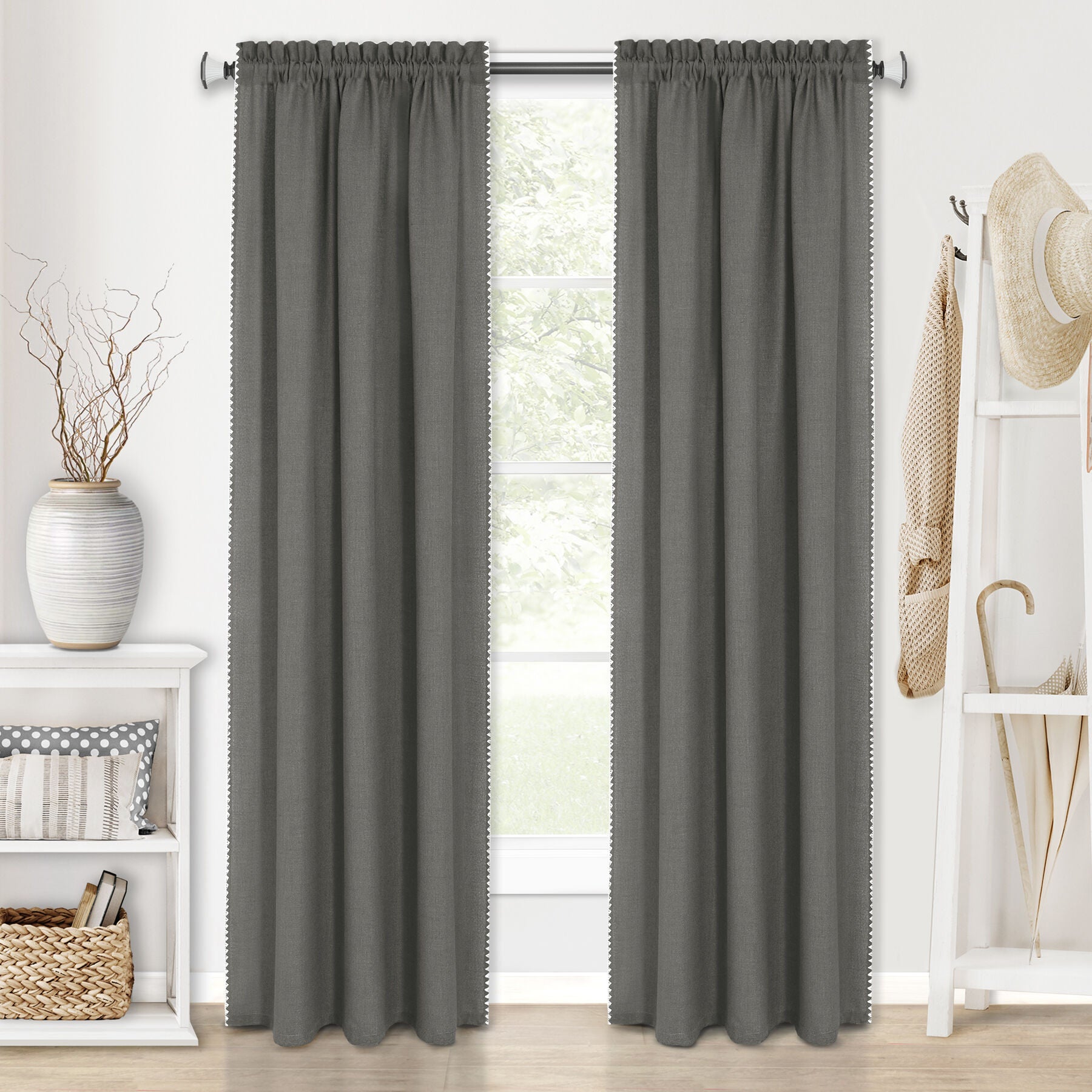 Kendal Rod Pocket Window Curtain Panel, GREY, hi-res image number 0